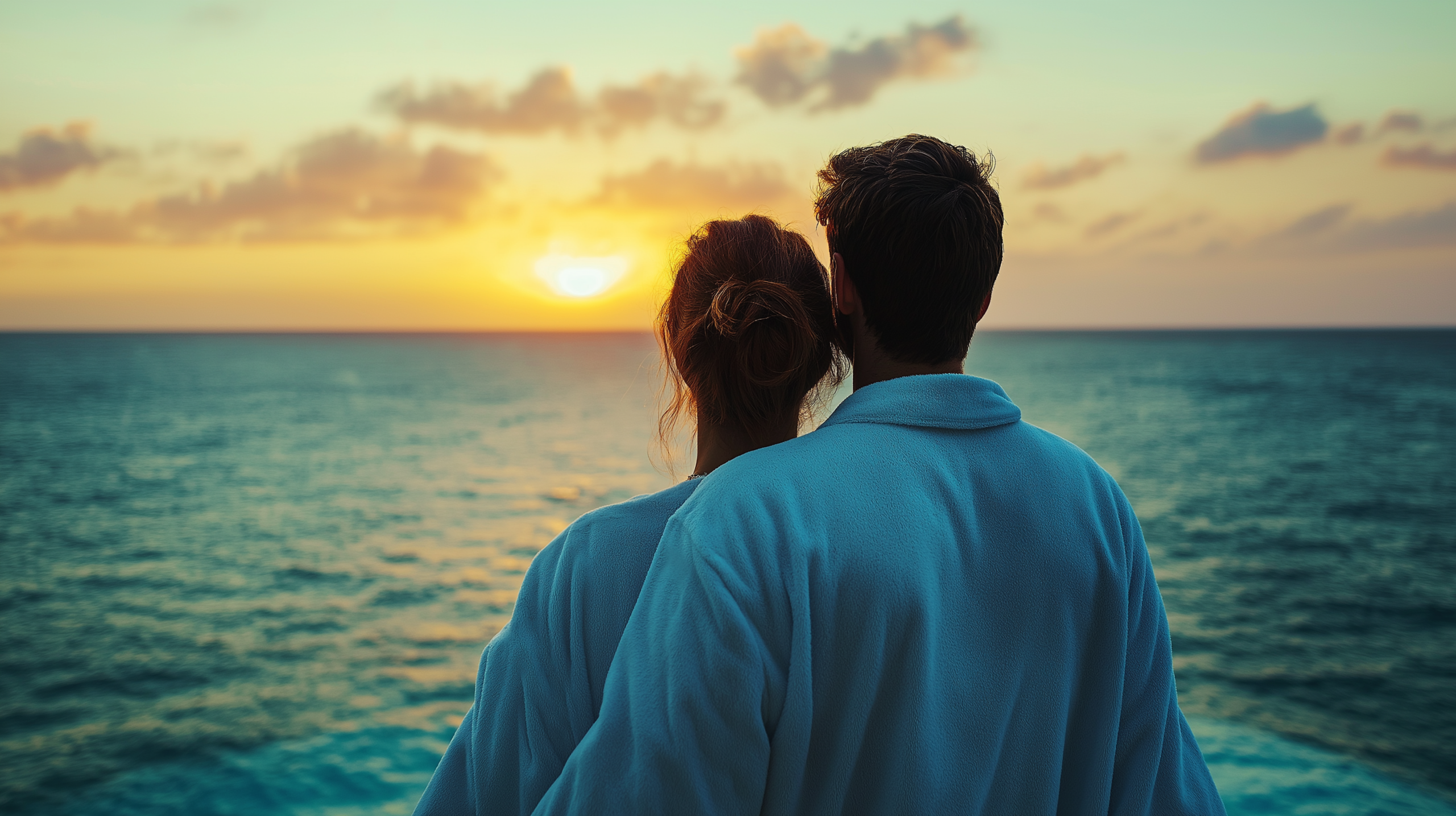 couple sur le balacon face au soleil couchant