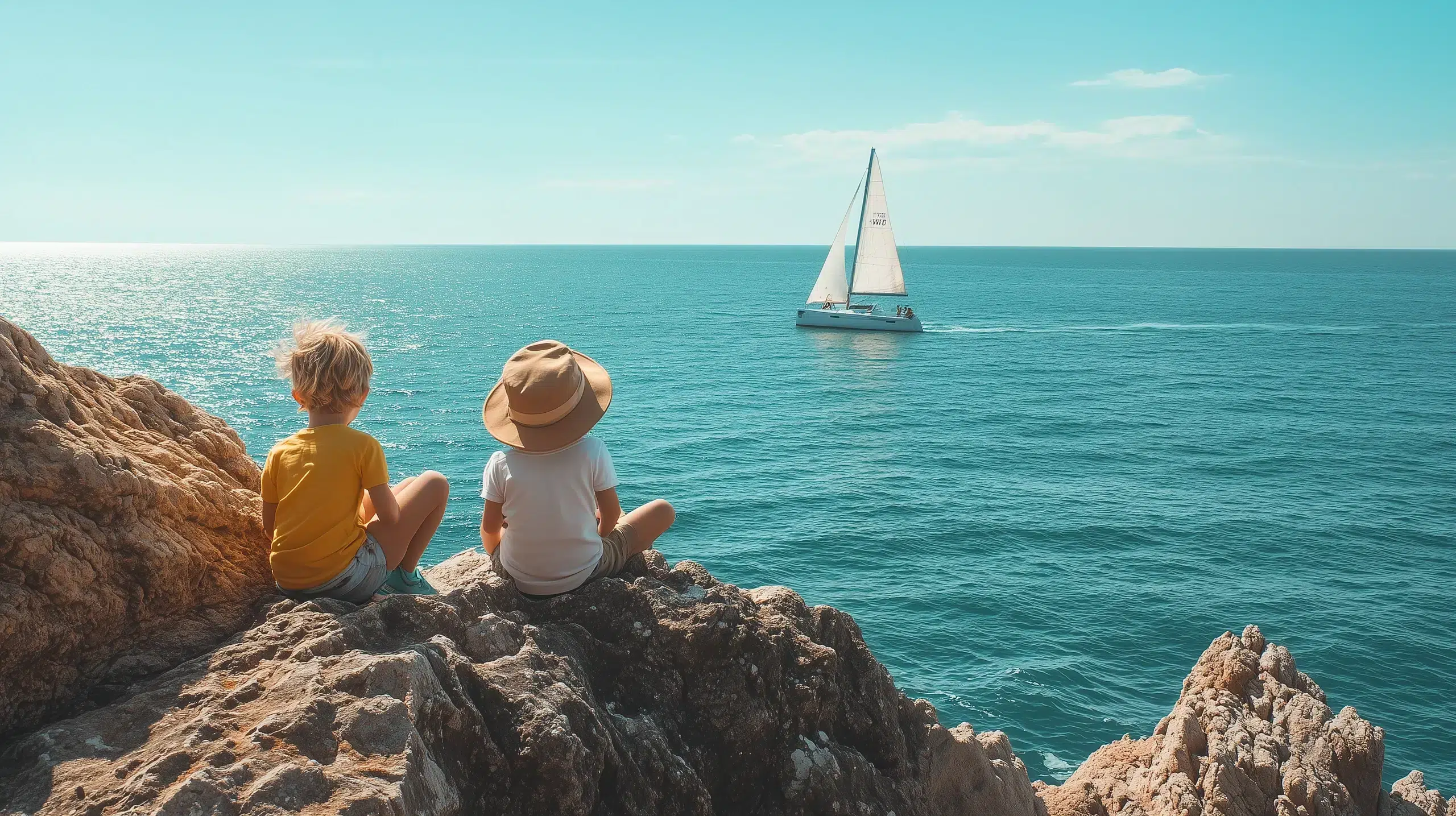 enfant regarde un bateau sur l'océan